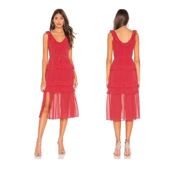 Lovers + Friends Sukey  Red Tiered Dot Midi Sundress in Strawberry - Picture 1 of 14